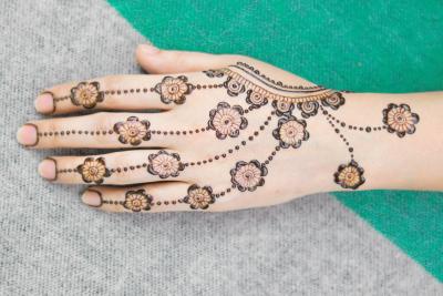 Image of a hand with a henna tattoo. 